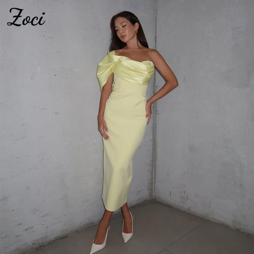 

Zoci Sweetheart Yellow Saudi Prom Dresses One Shoulder Mermaid Evening Party Dress Customized Women Wedding Formal Occasion Gown