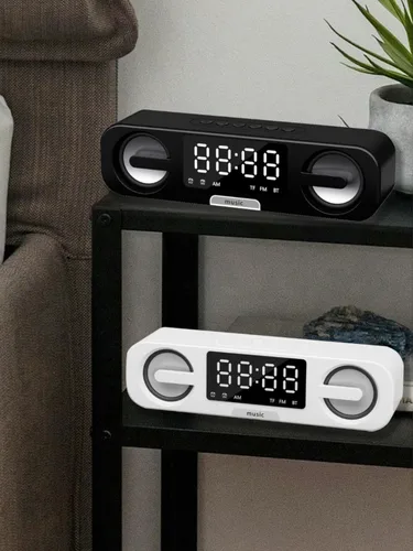 Imagen 1 del producto Altavoz Bluetooth con reloj inteligente tres en uno, superficie de espejo LED de alta definición, ajuste de tres niveles, función de radio FM