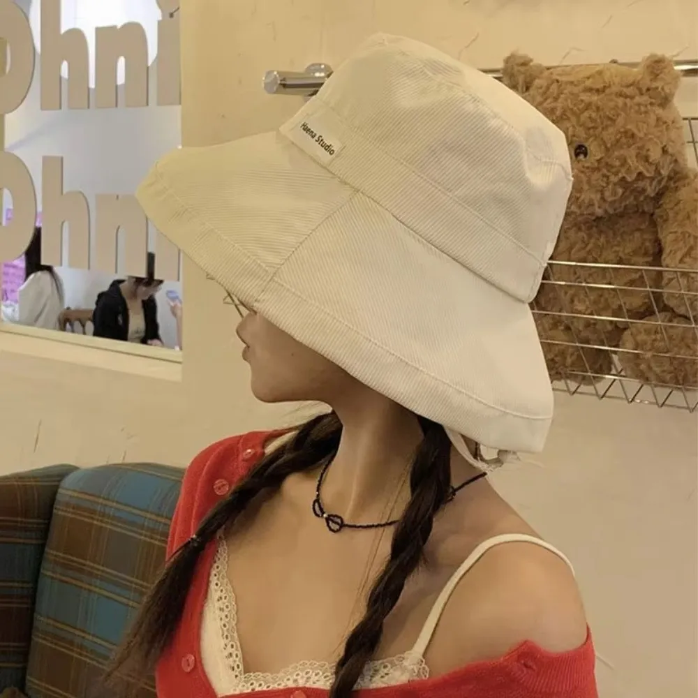 Fashion Wide Brim Fisherman Caps Striped Pattern With Rope Sun Hats Candy Color Basin Cap Women