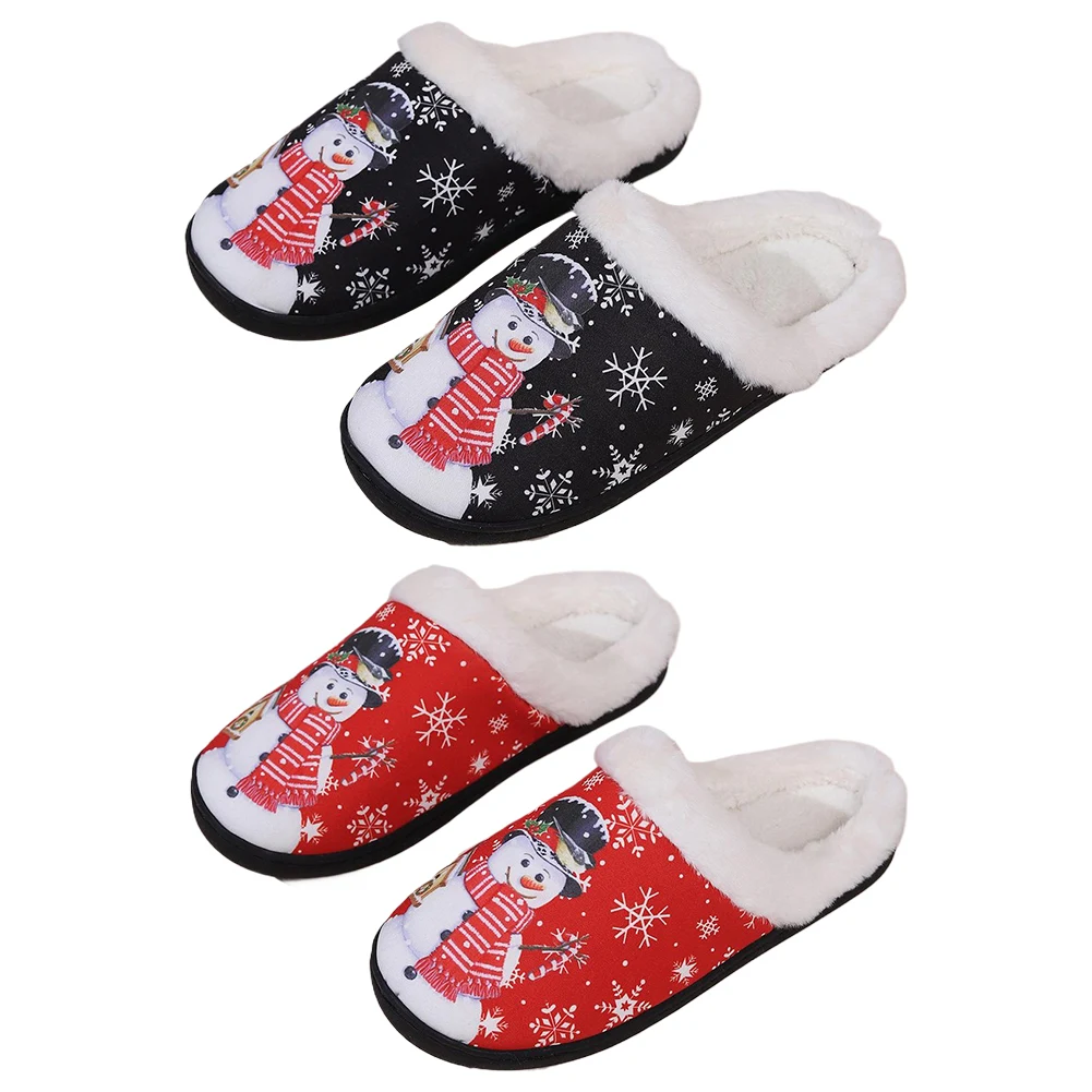 Christmas Snowman Slippers Plush Home Slippers Comfortable Warm Slip-on House Shoes Cute Furry Slippers for Xmas Party