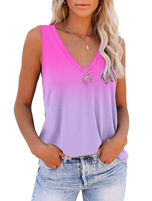 Letnia moda Tie Dye Gradient 3D Print Tank Tops Damskie Oversize V-Neck Bez rękawów Kamizelka Kobieta Odzież uliczna