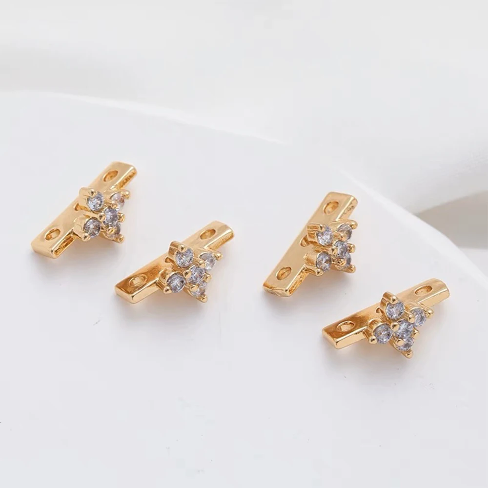 

10pcs Inlaid Zircon Rhinestone Spacer for Pearl Necklace Bracelet Making 2 Holes Beads Separators Brass Diy Jewelry Findings