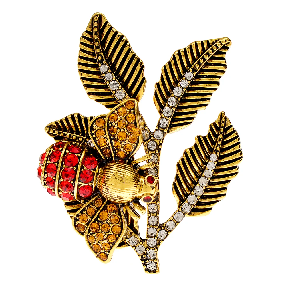 CINDY XIANG Bee On The Branch Brooches For Women Rhinestone Fashion Pin Insect Honeybee Jewelry Vintage Accessories Good Gift