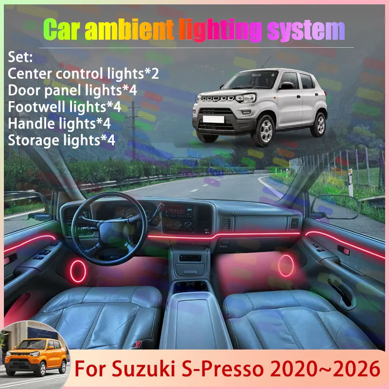 

Для Suzuki S-Presso FL 2020 ~ 2026 2/18 в 1, автомобильная атмосферная лампа, RGB абажур, ансамбль, стример, атмосферный набор, автоаксессуары