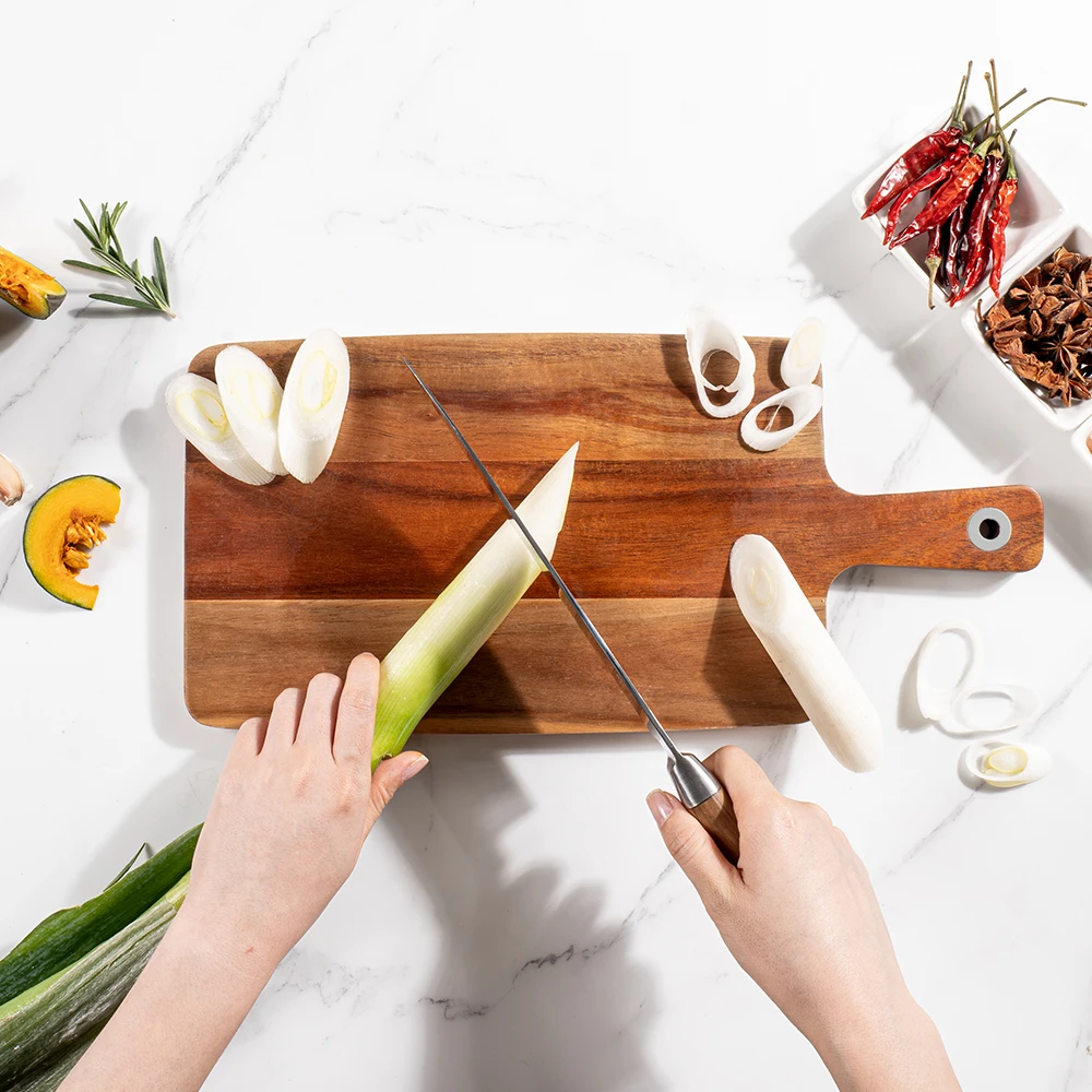 Schneidebrett aus Akazienholz, doppelseitig verwendbares Schneidebrett aus Holz mit Griff, Pizza-Brotbrett, Deli-Schneideblöcke, Serviertablett