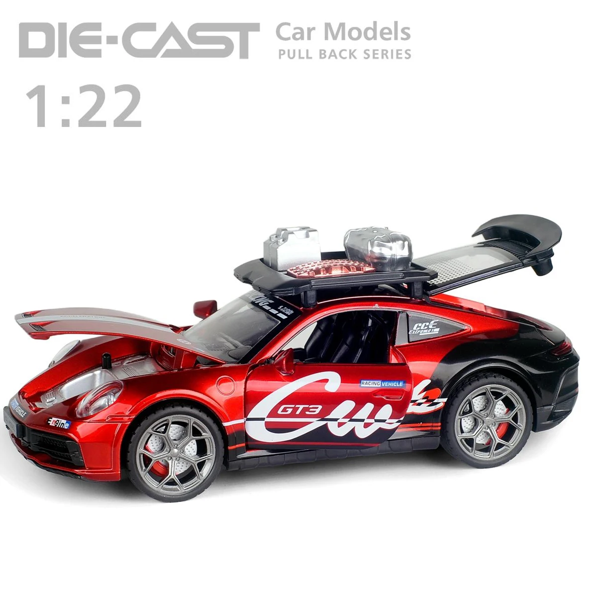 1: 22 911 Race Car Alloy Model High Simulation Toy Car Collectible ornaments Set Kid's Birthday Gift with Light&Sound Pull Back
