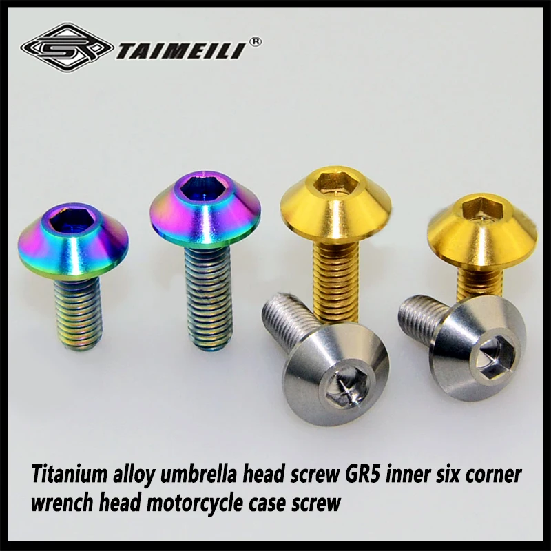 TAIMEILI  Titanium alloy umbrella head screw GR5 inner six corner wrench head M6x15mm M6x20mm motorcycle case screw