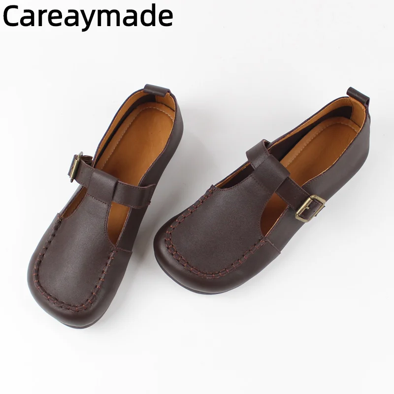 

Careaymade-Genuine leather Handmade women's shoes,tendon sole comfortable soft leather shoes,flat bottomed retro single shoes