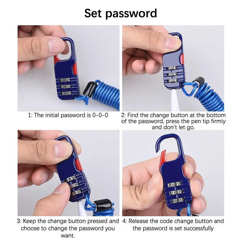 1개입 가방용 3자리 비밀번호 조합 안전 케이블 와이어 로프 헬멧 잠금장치 여행가방용 안전 로프 잠금장치