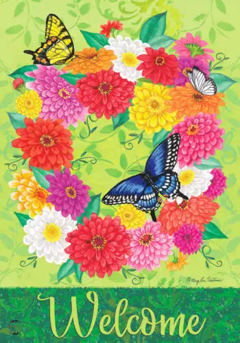 Zinnia Wreath Spring House Flag Welcome Floral 28