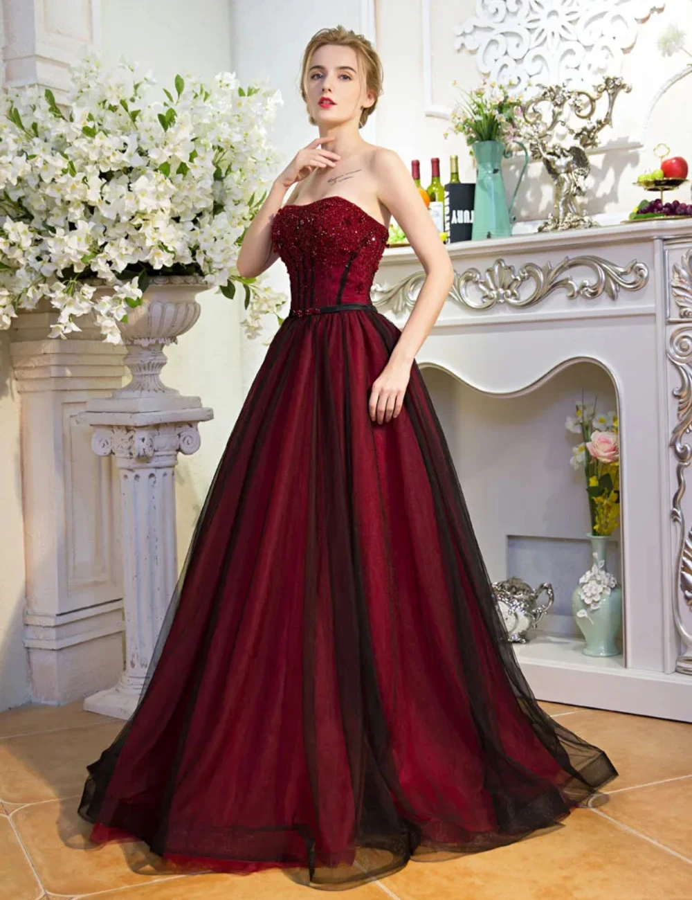 Exquisite schwarz rot gotische a-line Brautkleider träger lose funkelnde Perle nicht weiß Vintage bunte Brautkleider Robe de Mariee