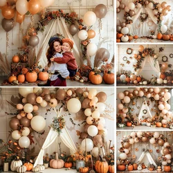 Autumn Boho Photography Background Pumpkin Balloon Tent Birthday Party Backdrop Decor Floral Kids Cake Smash Photo Studio Prop