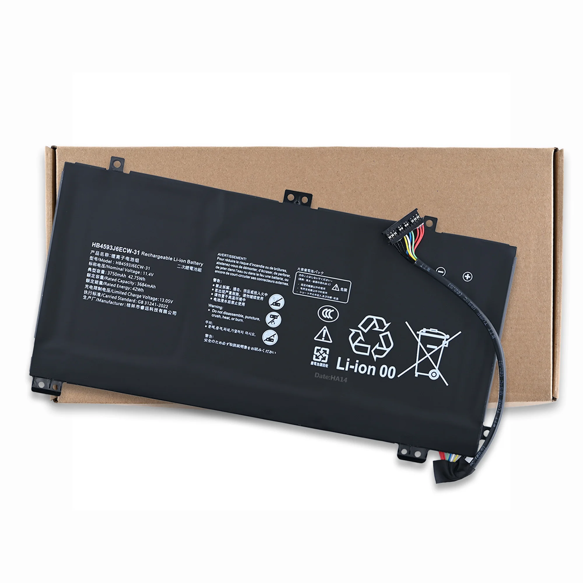 LOLG HB4593J6ECW-31 Laptop Battery For Huawei Matebook 13 WRTB-WFH9L WRTB-WFH9F WRTB-WFE9L 11.4V 3750mAh 42.7WH