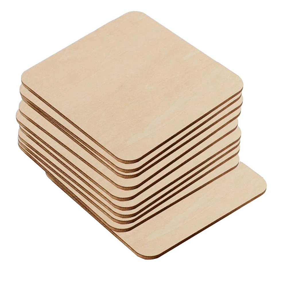 20Pcs 10cm wood planks,round square wood chips DIY Wood Craft Material For Painting,Pyrography.Architectural Model Home Decor