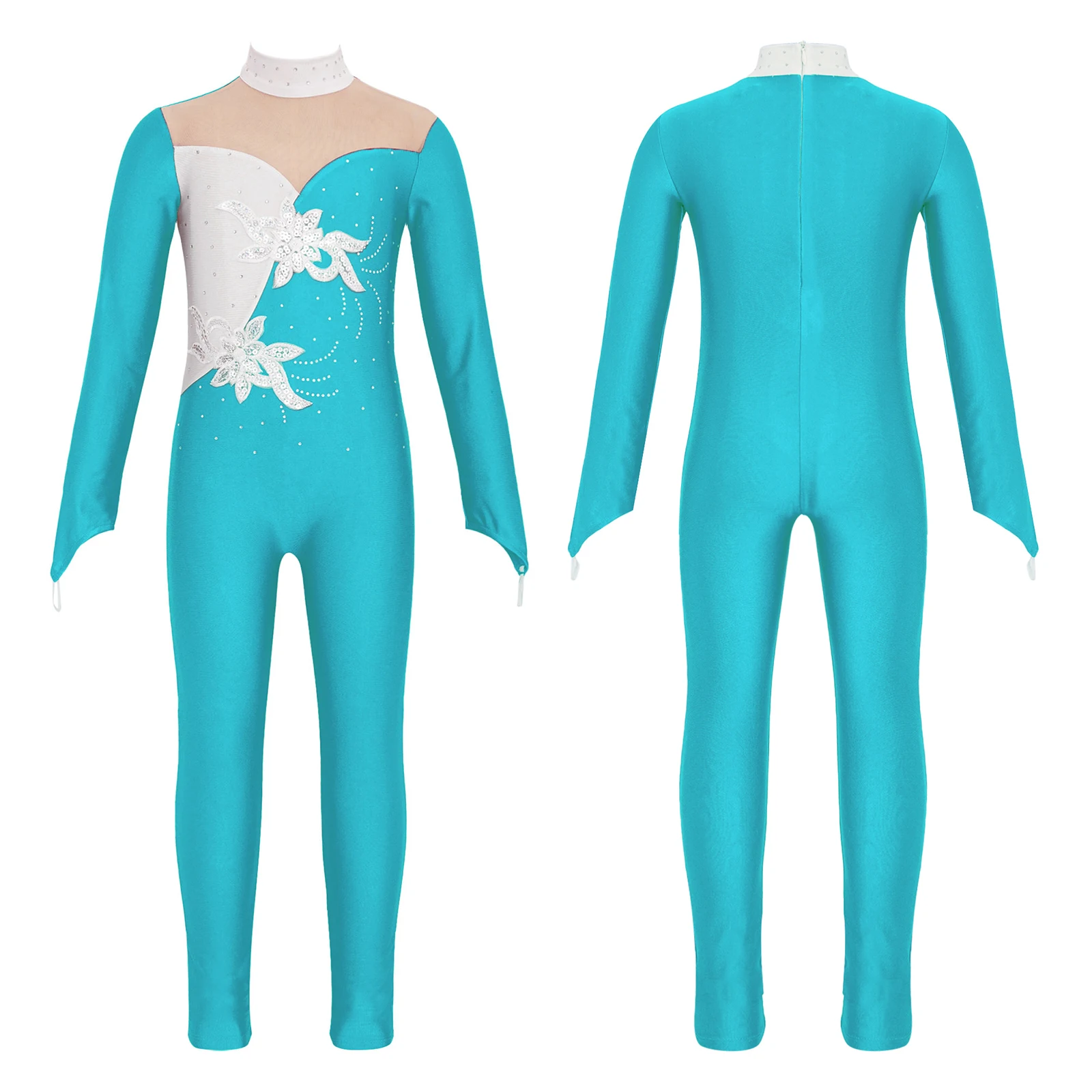 6-16Y Girls Ballet Dance Gymnastics Leotard Figure Skating Acrobatics Yoga Jumpsuit Long Sleeve Rhinestone Bodysuit Dancewear