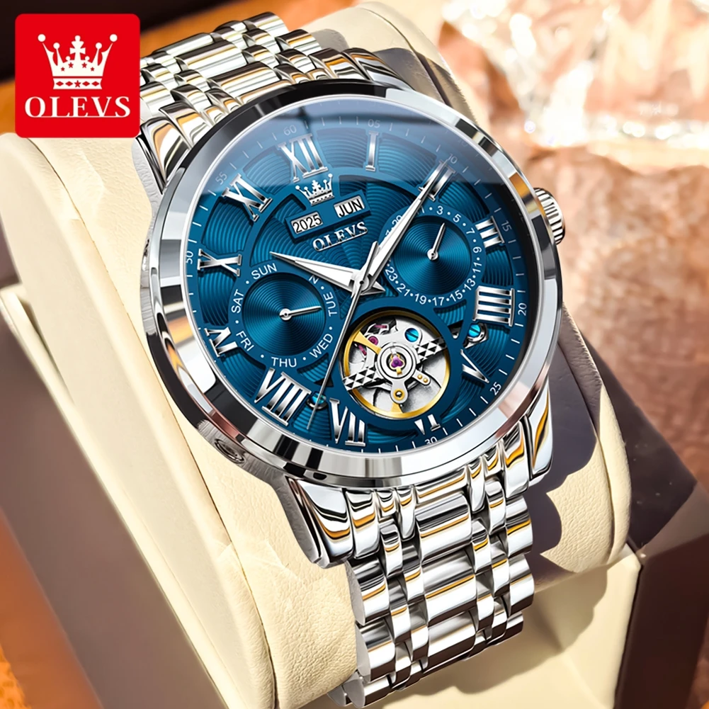 

OLEVS 6668, мужские часы, элитный бренд, полностью автоматические механические часы HD, римская шкала, водонепроницаемые, с календарем, полые мужские деловые часы