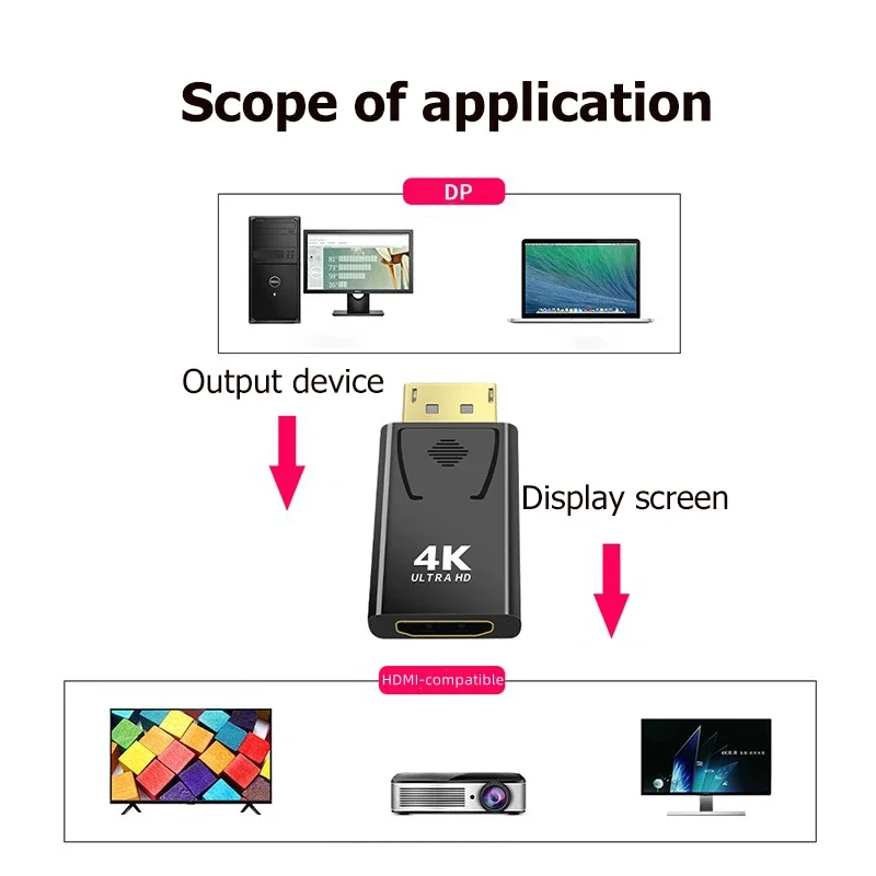 DisplayPort para adaptador compatível com HDMI, 4K, 60Hz, 1080P, DP, macho para fêmea, TV HD, Vídeo compatível com HDMI, Cabo de áudio para PC, TV, Laptop