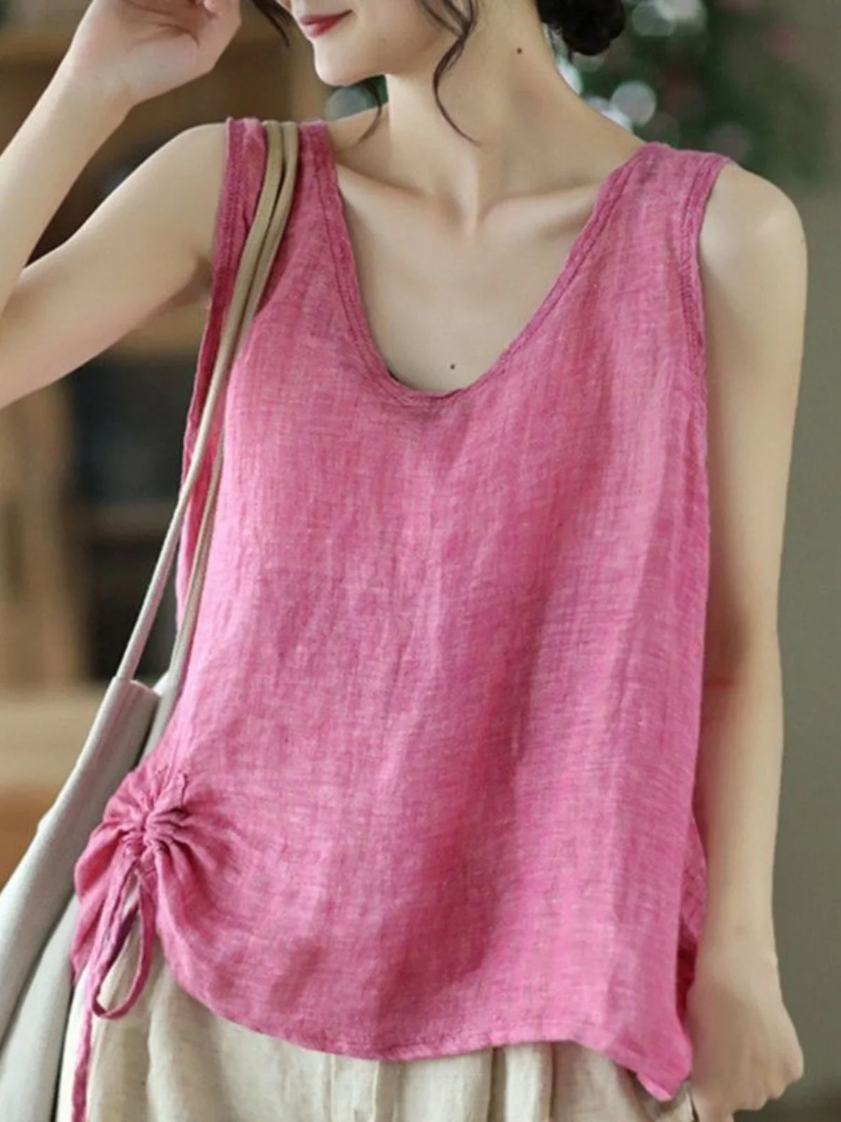 Special Offer Japanese Style Cotton Linen Sleeveless T-Shirt Women's Artistic Thin Linen Slimming Vest Top Summer