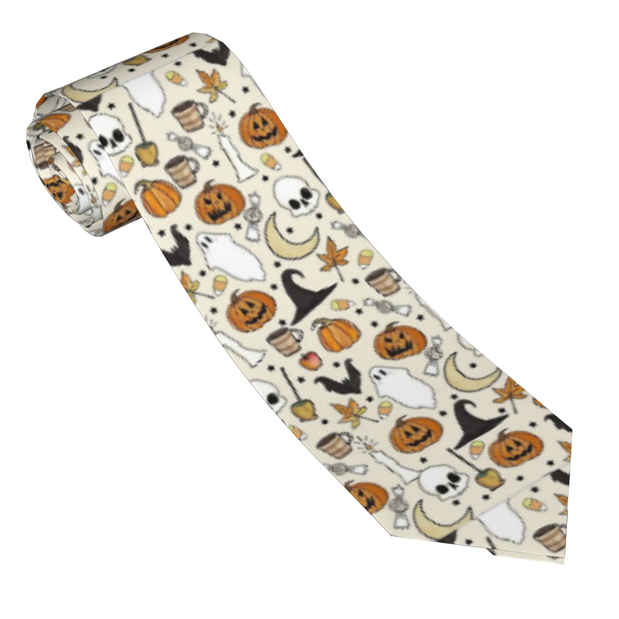 Halloween Ghosts And Pumpkins Necktie Unisex 8 cm Trick Or Treat Neck Ties for Men Slim Classic Daily Wear Cravat Wedding Gift