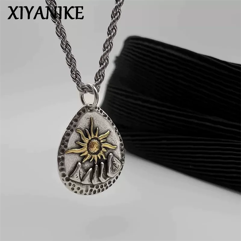

XIYANIKE Hip Hop Golden Sun Pendant Necklaces For Men Boys Punk Vintage Fashion New Year Street Biker Jewelry Gift Party
