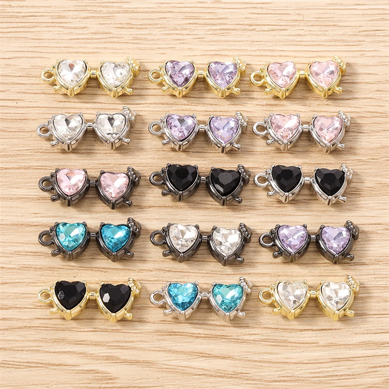 5 Stück niedliche, bunte Mini-Sonnenbrillen-Anhänger in Form von Kristallherzen für die Schmuckherstellung, zum Basteln von Halsketten, Ohrringen und anderen DIY-Accessoires. – Detail 8