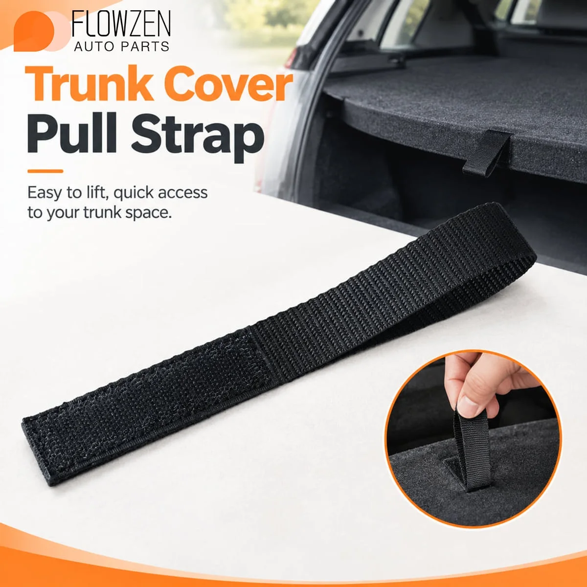 Flowzen Black Nylon Trunk Floor Cover Pull Strap Loop Handle With Hook And Loop Backing For Easy Daily Lifting