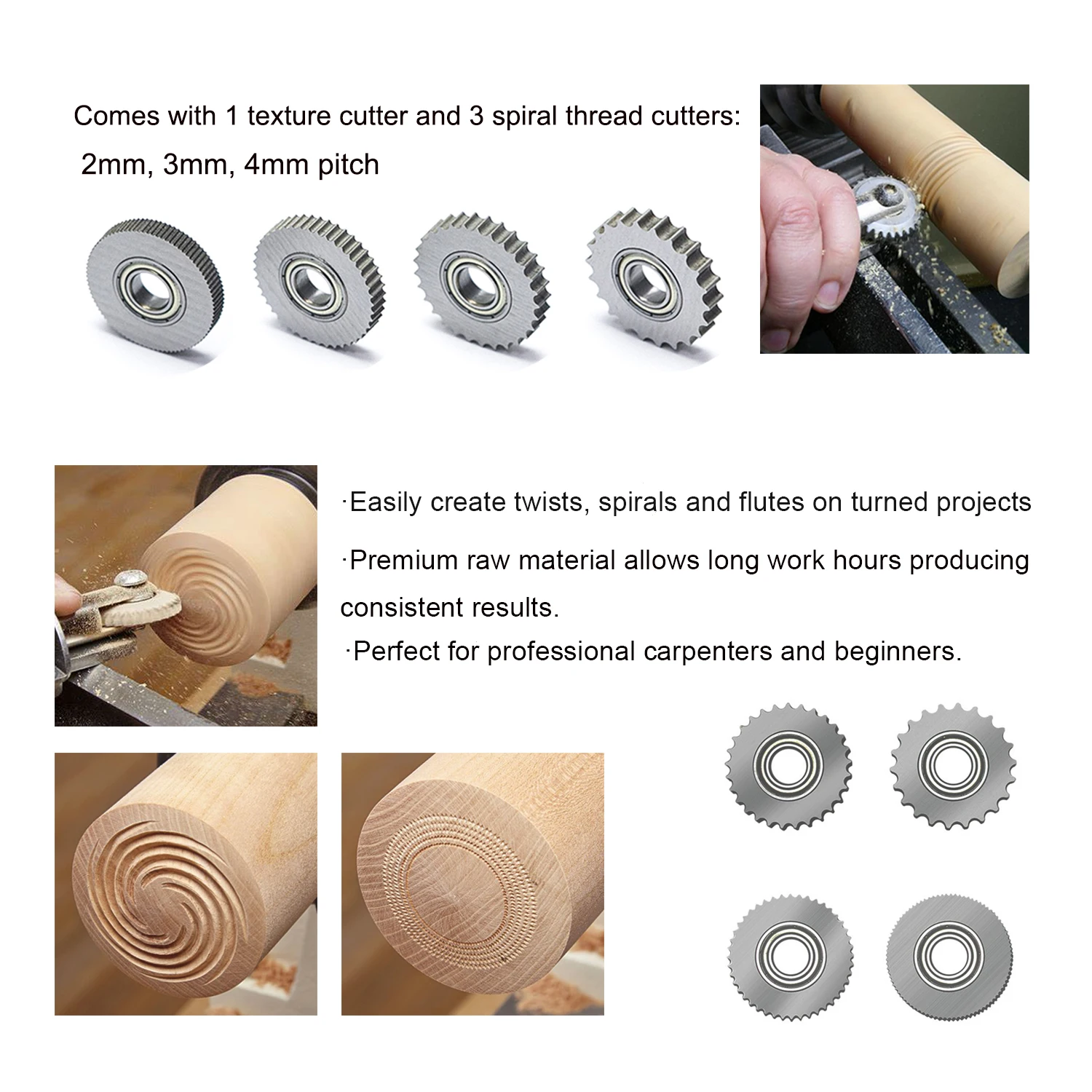 Texture Woodturning Tool Spiralling System Wheel Cutter Woodturning Accessaries and Thread Spiral Turning Tools