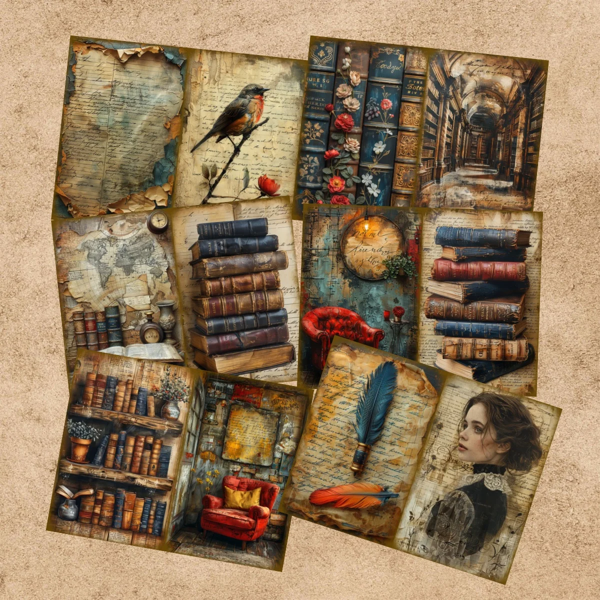 10 Sheets A5 Size Vintage Book Typewriter Girl  Background Vintage Grunge Journal Planning Scrapbooking