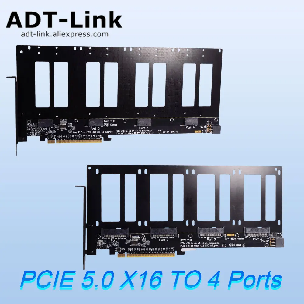 

ADT-Link PCIE 5.0 на 4 порта U.2/EDSFF Разделенный адаптер жесткого диска X16 Карта расширения 1 привод 4 аксессуары для игровых ПК