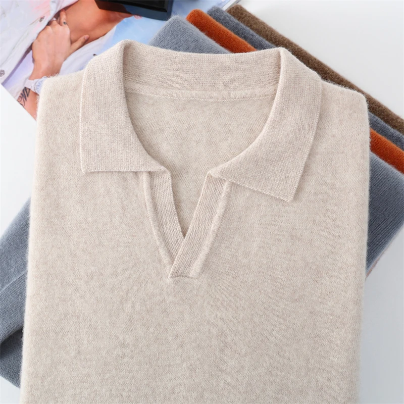 Outono/inverno masculino 100% pulôver de caxemira pura negócios casual sólido camisola de malha gola solta topos grosso quente base jumper