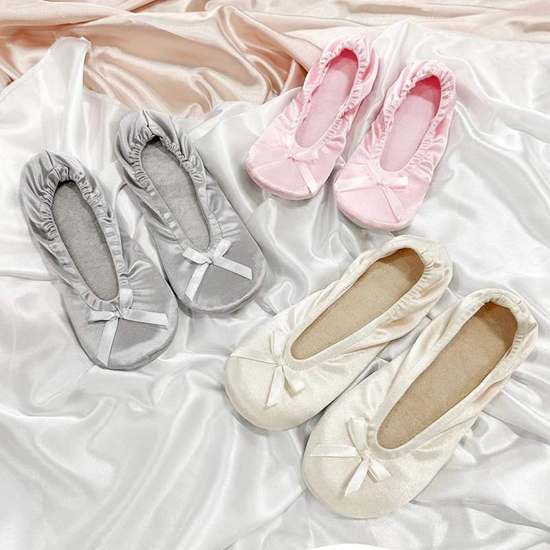 New Thin Bow Japanese Portable Home Shoes Ballet Girls Pigskin Ballet Shoes Wear Home Shoes.