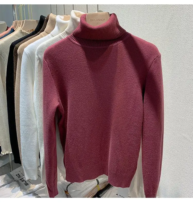 2025 New Thicken High Collar Pullover Women's Sweater Top Winter Warm and Soft Solid Color Inner Wear Bottoming Shirt