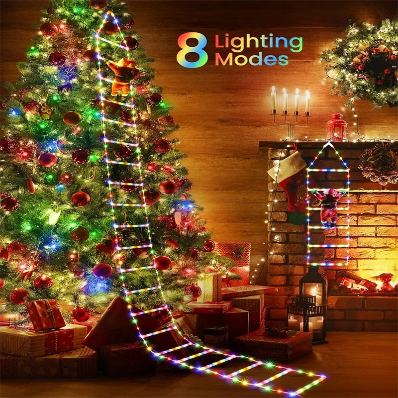 3M Santa Claus Ladder Lights Christmas Tree Lights Decor for Indoor Outdoor Decoration Window Garden Hanging LED String