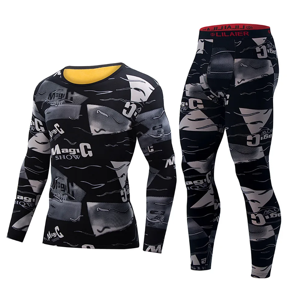 Herren Herbst-Winter Thermo-Unterwäsche-Set Goldenes Fleece Verdickte Europäische und US-Größen Modisch Bedruckte Lange Unterhosen Warme Basisschicht Oberteil – Detail 8