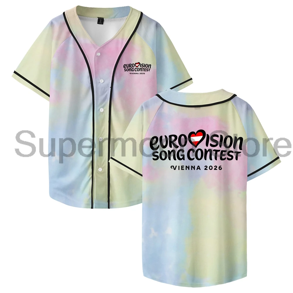 

Eurovision Song Contest 2026 Vinenna Logo Baseball Jersey V-Neck Short Sleeve Button-Down Shirts Men Women Streetwear Tops