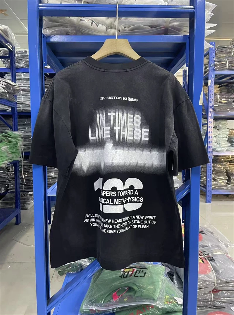 Summer RRR123 SS26 Lava Print Pattern Washed Vintage Short Sleeved Pure Cotton Sports Comfortable Loose Round Neck T-shirt
