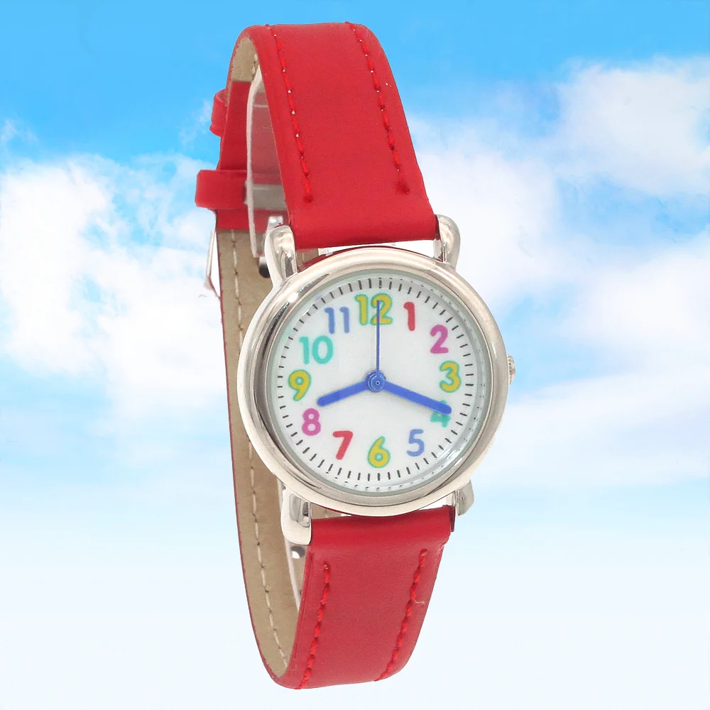 Fashion Kids Wristwatch Quartz Movement Leather Strap Unisex Student Watch with Dial for Boys And Girls