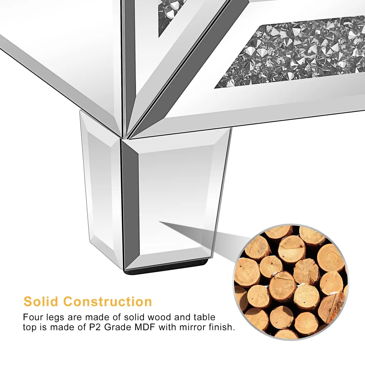 Mirrored Nightstand Set of 2, 3 Drawer Glass Bedside Table Silver Side End Table for Bedroom, 23