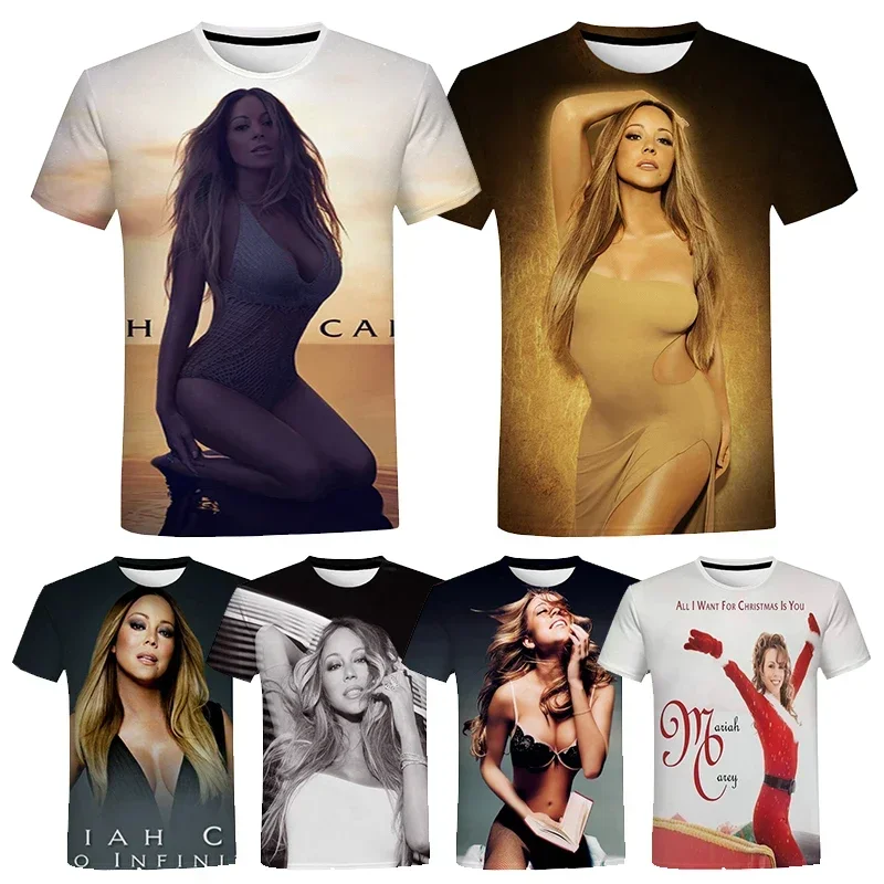 Fashion Sexy Female Singer Mariah Carey 3D Print T-shirt Summer Casual Women Clothing Pop Hip Hop Oversized T Shirt Harajuku Top