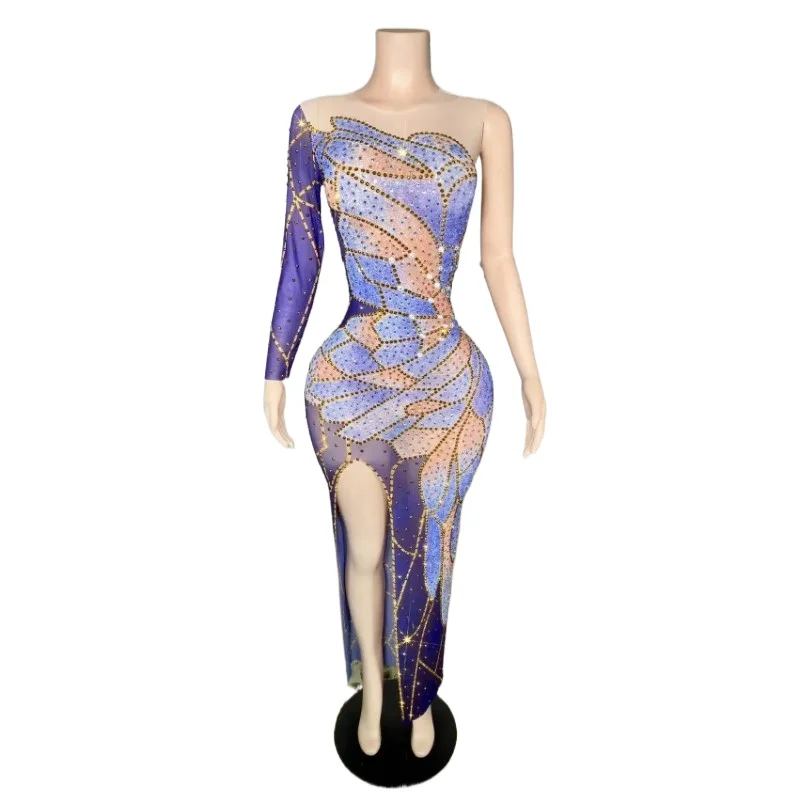 

Colorful Rhinestones Long Dress Evening Prom Dress Stage Festival Outfit