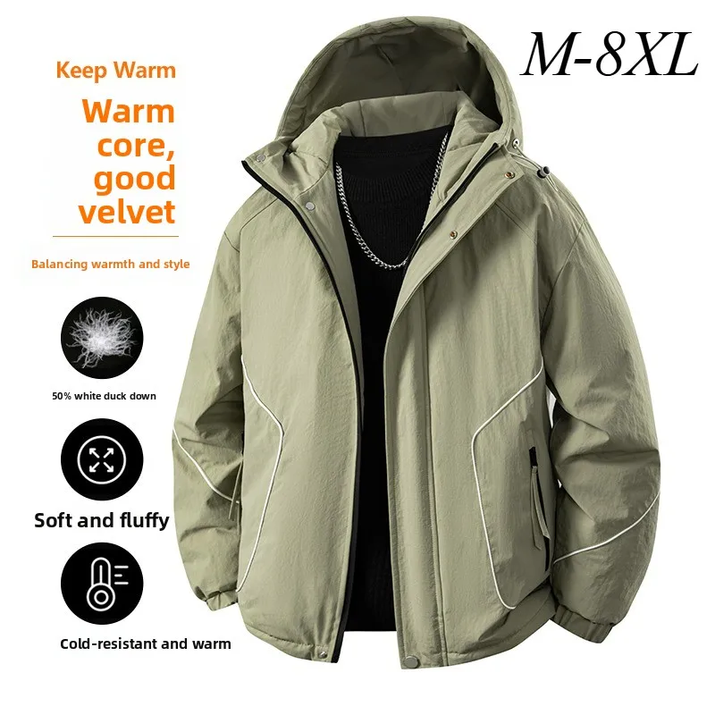 

Luxury Men Down Jacket Hooded Outdoor Mountaineering Windproof Warm Padded Jackets Loose Casual Camping Windproof Winter Parka