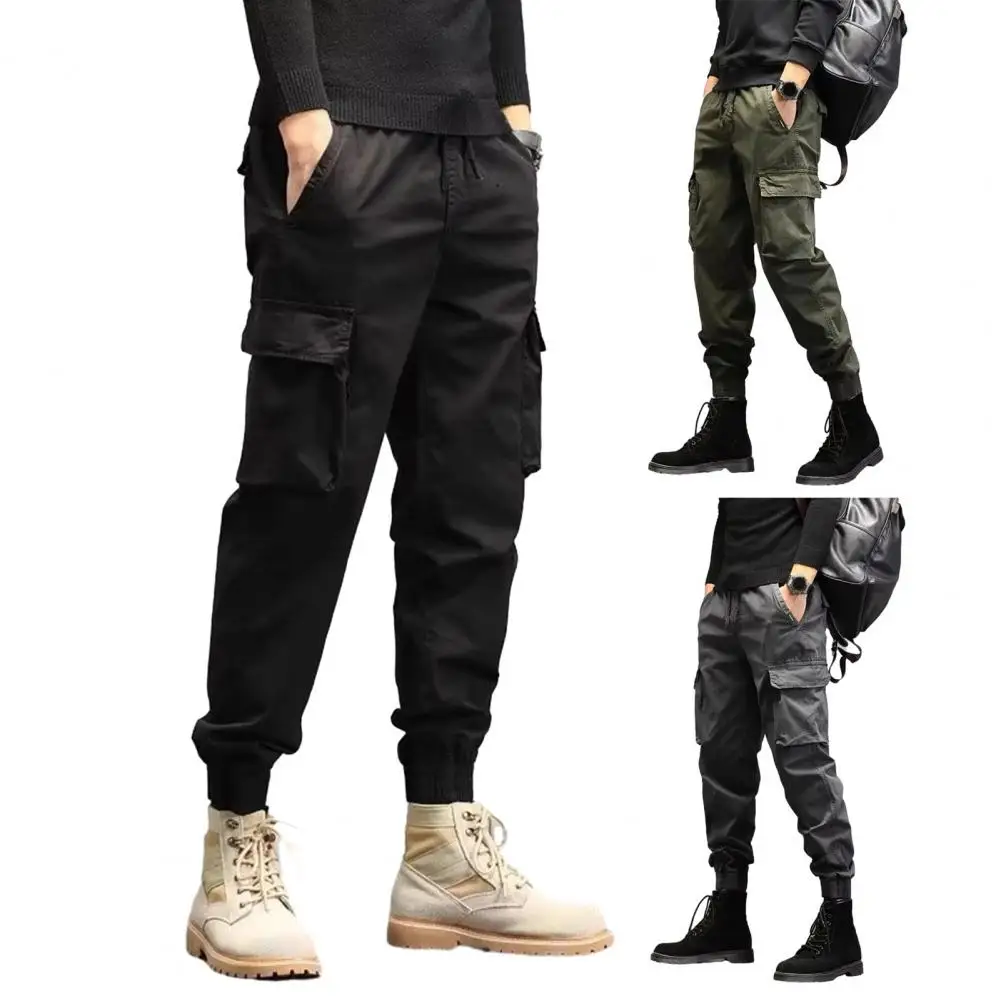 

﻿ Хлопковые мужские шаровары с несколькими карманами и эластичной резинкой на талии, уличные повседневные брюки в стиле панк, хип-хоп, мужские брюки-карго для пеших прогулок