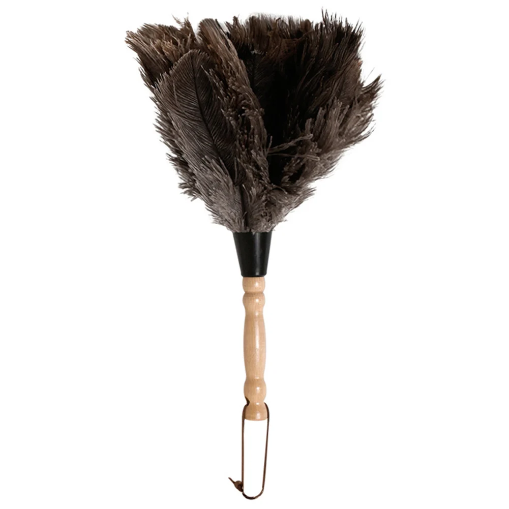 Feather Fur Brush Duster Dust Cleaning Tool Wooden Handle Anti-static Soft For Home