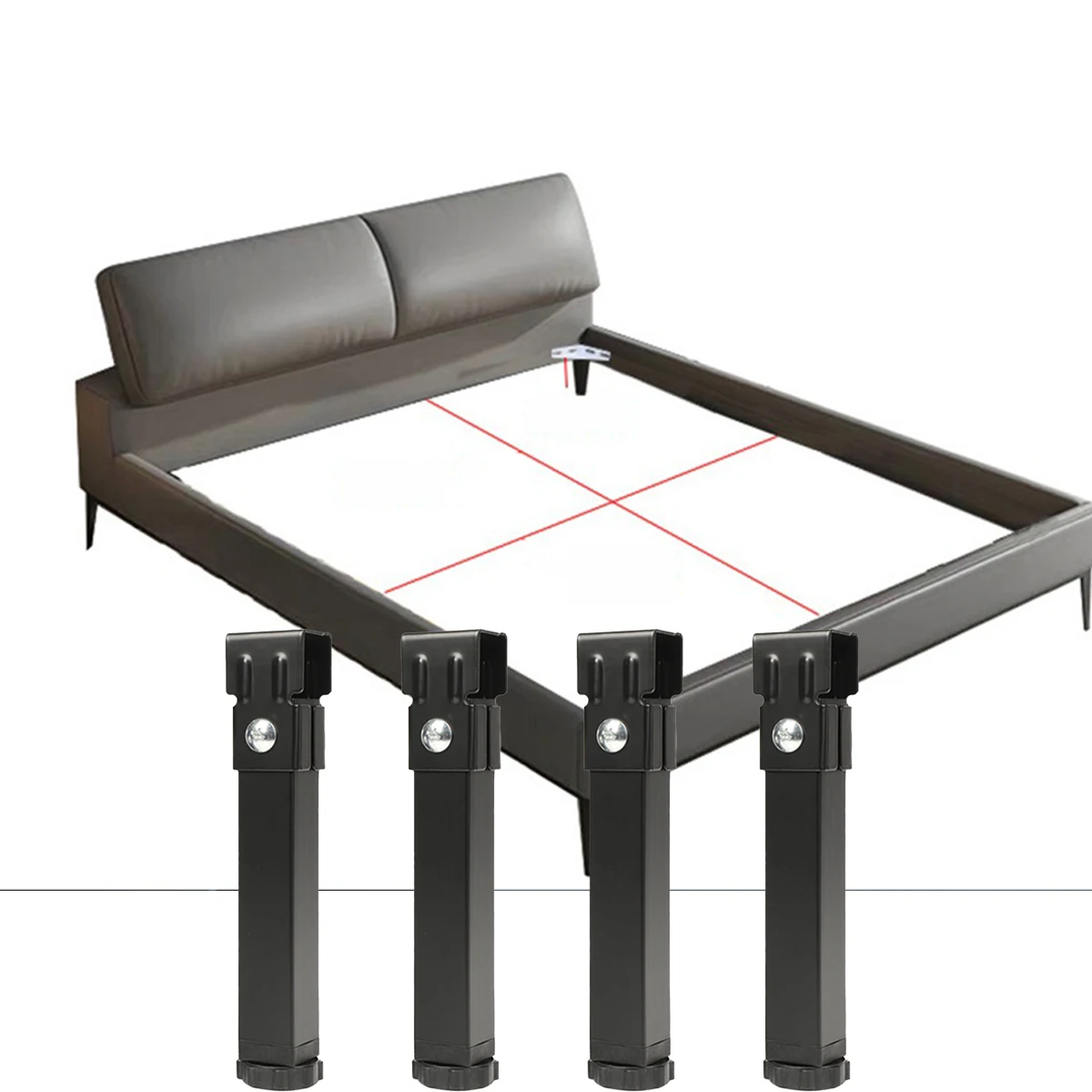 Onuobao Row frame bed leg support column 3×3 clamp feet bedside support reinforcement adjustable furniture feet, bed bottom mute