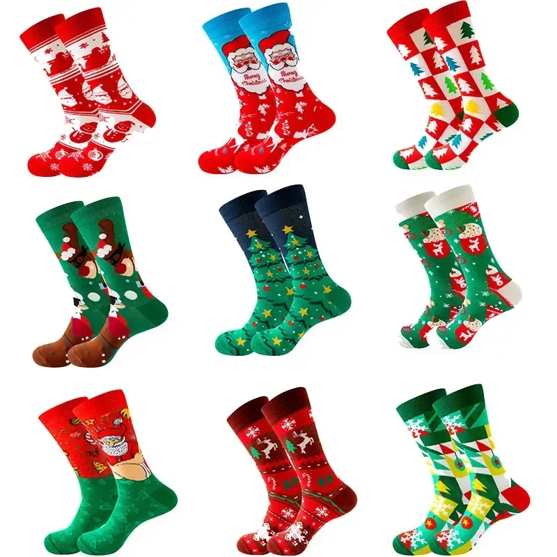 Nuevos calcetines de algodón de Papá Noel, alce, muñeco de nieve, calcetines de tubo medio para mujer, calcetines de Navidad de Año Nuevo