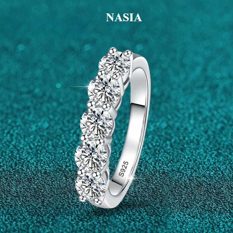 NASIA Moissanite Ring for Women 5 Stones Diamond Wedding Band Bride S925 Sterling Silver with White Gold Plated Rings 2026