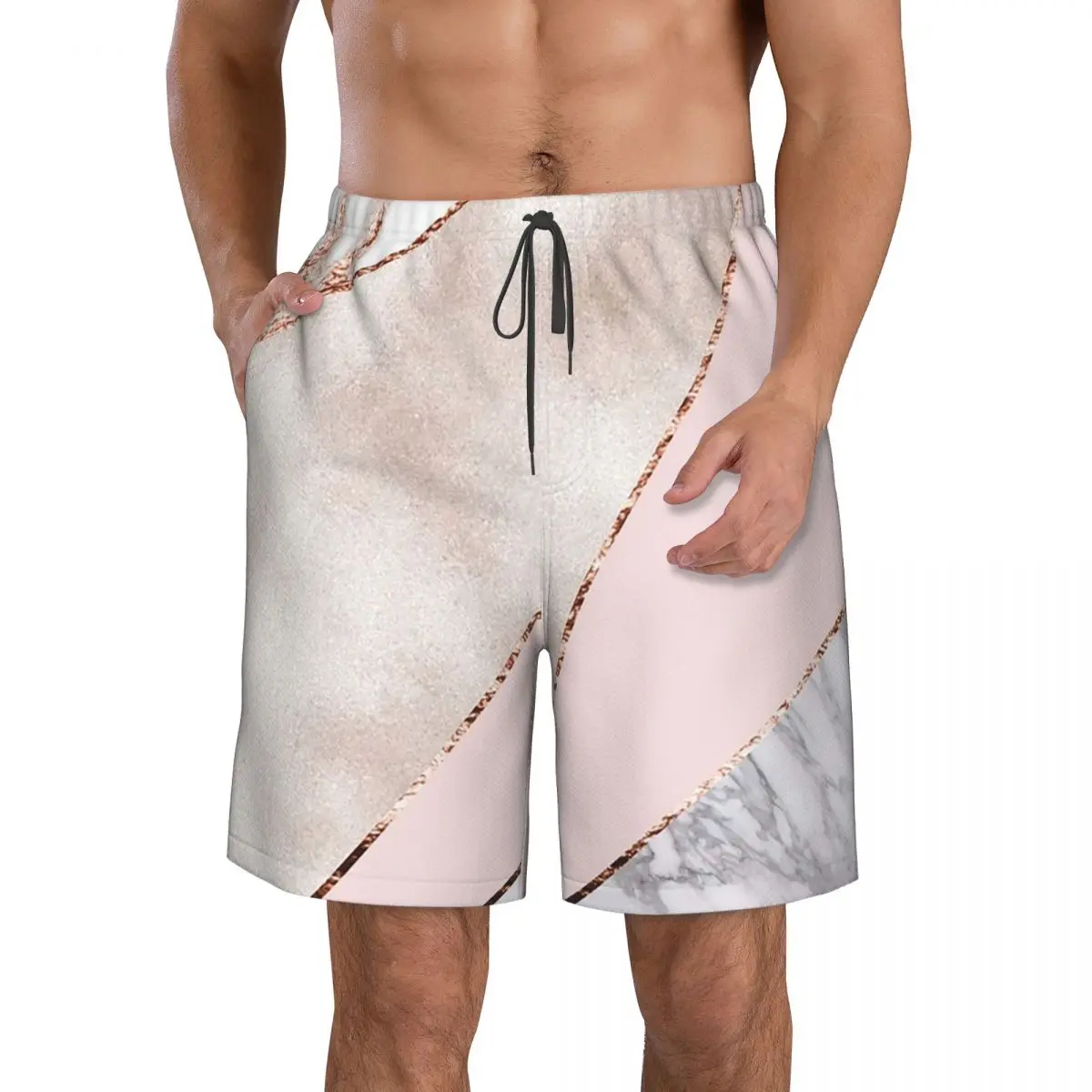 Spliced Mixed Rose Gold Marbl Trunks Beach Board Shorts Casual Quick Dry Swim Summer Men Pants