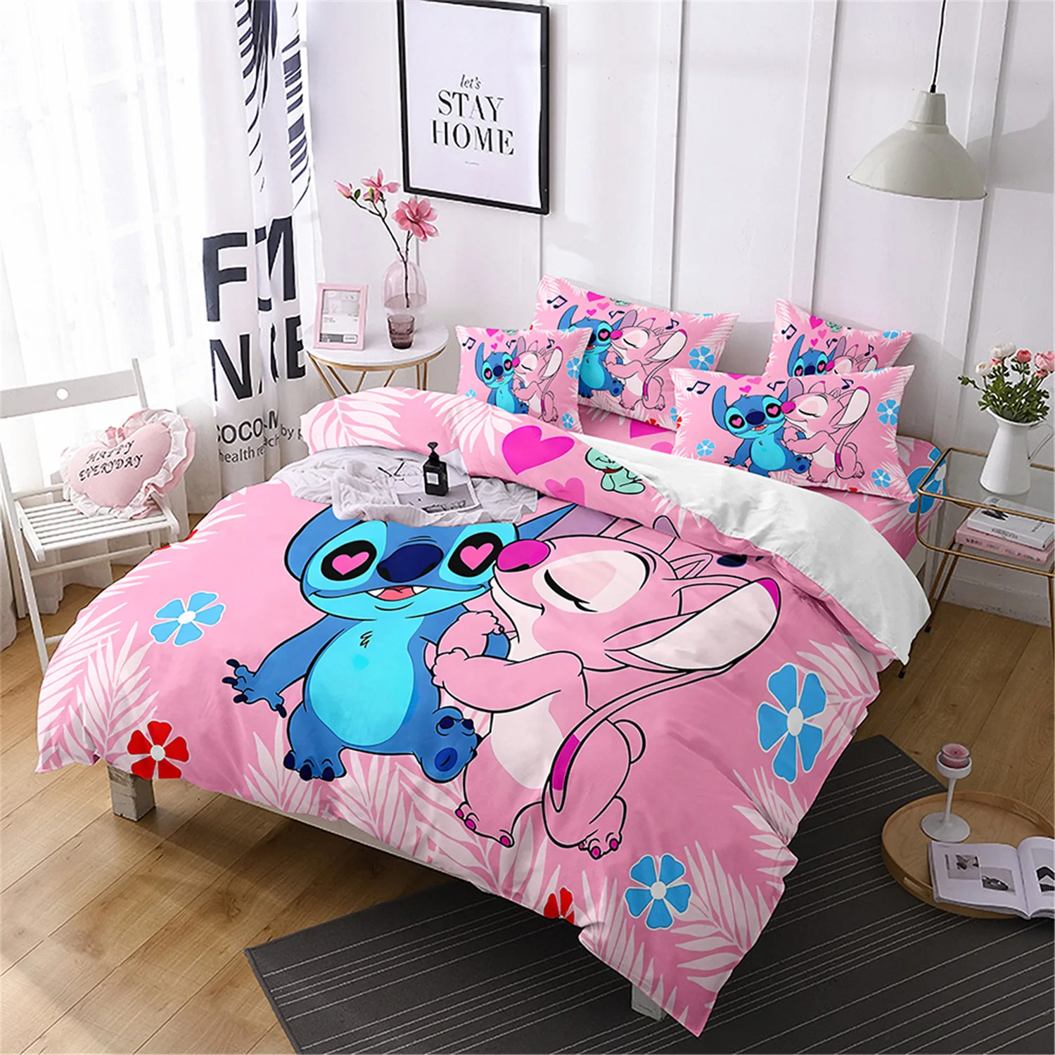 Cartoon Anime Disney Beddengoed Set Kawaii Stitch Quilt Cover Dekbedovertrek Kussensloop Slaapkamer Decor Kids Meisje Bed Set Twin Kingsize