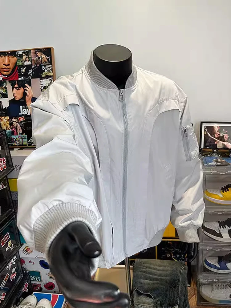 Chaqueta Bomber Retro americana para hombre, abrigo corto estilo béisbol, Otoño Invierno, diseño de arco deconstruido, corte ...