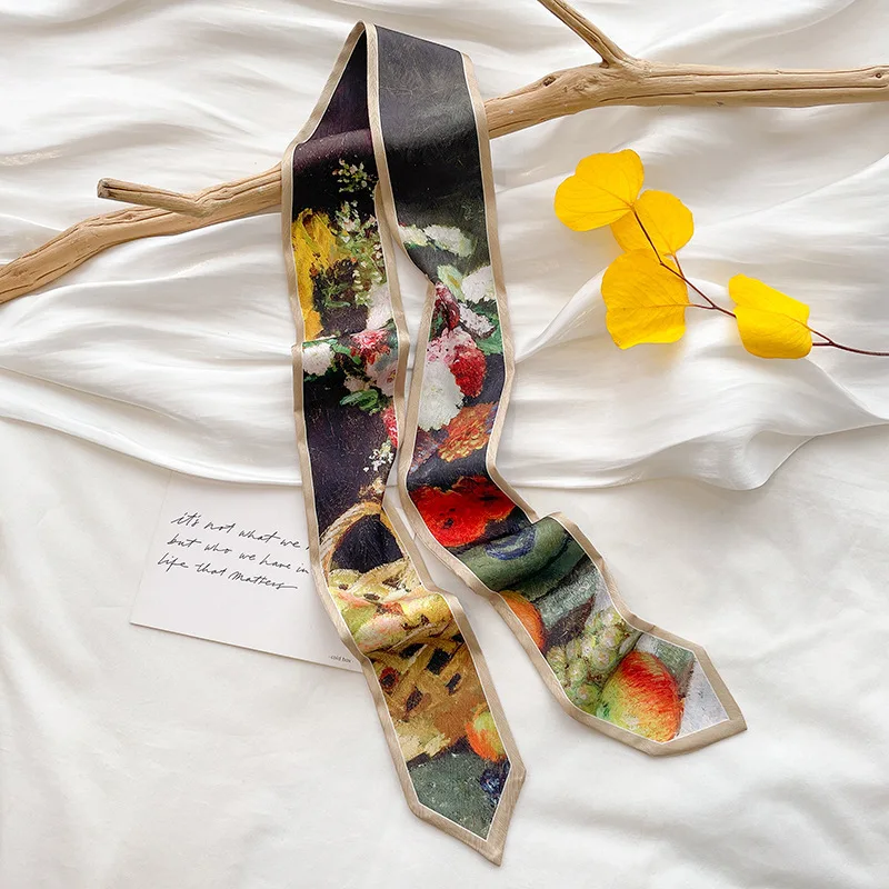 Delicate Streamers Bag Straps Oil Painting Style Small Ribbon Long Scarf Belt Spring and Summer Versatile Fashion Headband